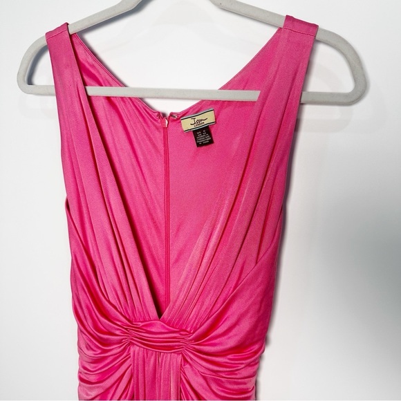 Issa London Ruched Silk Jersey Dress Plunge Neck in Punch Pink Size 6 - Picture 4 of 9